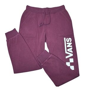 Vans Versa Maroon/White Fleece Checkered Logo Sweatpants/Joggers, Women’s XSmall
